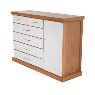 White wooden chest of drawers isolated on white background