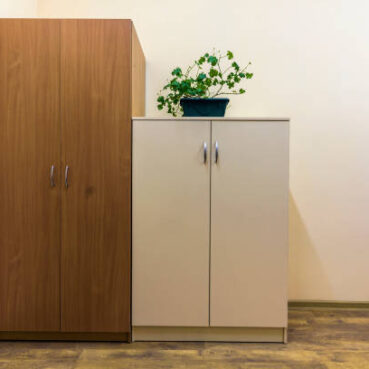 A big and a little cupboard with green plant on it