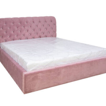 Double bed with soft headboard. Cushioned furniture.