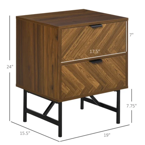 bedside table with two drawers side cabinet storage unit walnut brown 2