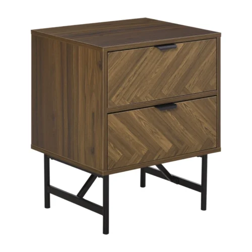 bedside table with two drawers side cabinet storage unit walnut brown